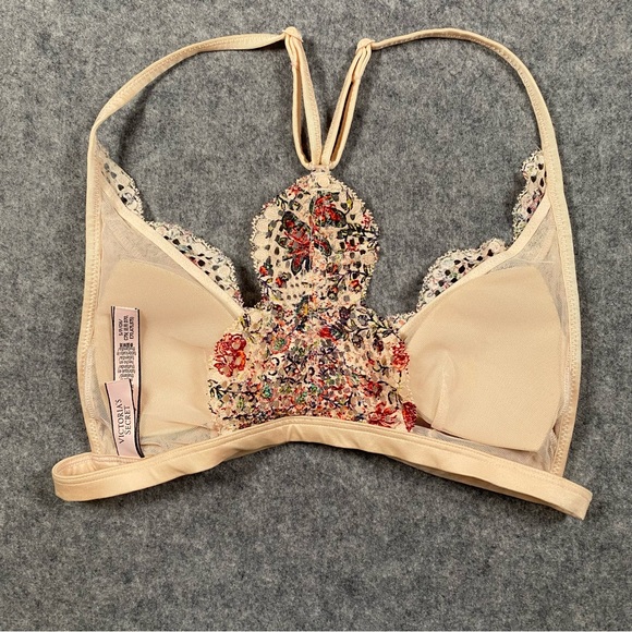 Victoria's Secret Floral Lace Racerback Bralette in Beige w/ Multicolors Small - Picture 4 of 6